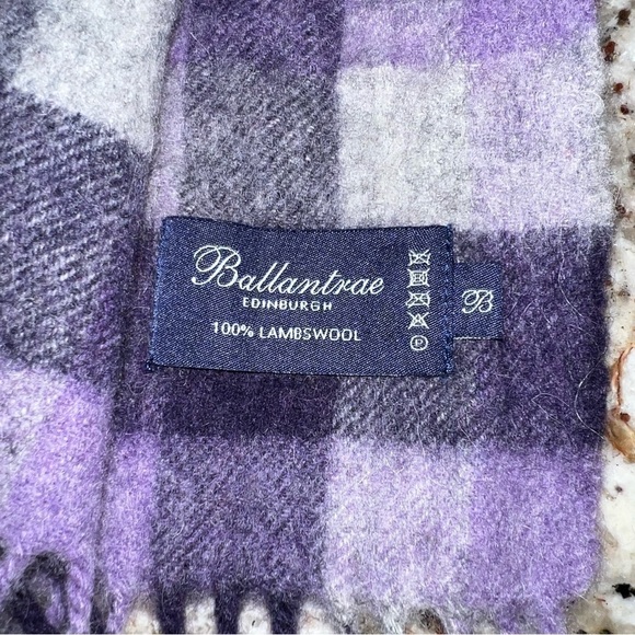 Ballantrae Edinburgh 100% Lambswool Purple and Gray Plaid Scarf - Picture 3 of 8